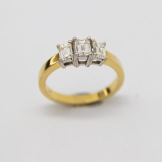 18ct Gold Diamond Three Stone Emerald Cut Ring_0