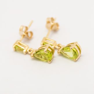 9ct Yellow Gold Pear & Tapered Bagette Peridot Earrings_0