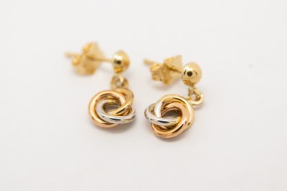 9ct Tri Gold 8mm Knot Drop Stud Earrings_0