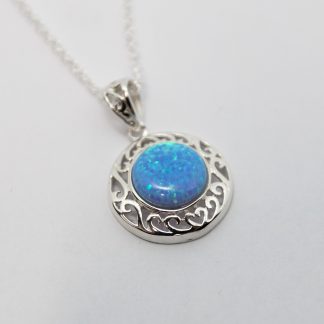 Stg Blue Opal Filigree Setting Pendant_0