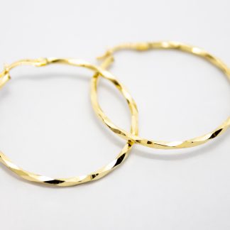 9ct Gold Hollow Diamond Cut Hoop Earrings_0