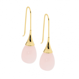 S/Steel Rose Quartz Tear Gold Earrings_0