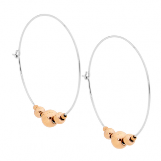 Stainless Steel Hoop Earrings With Rose Gold Plate Balls_0