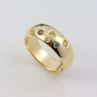 9ct Gold Dome Ring W/ Fancy Couloured Diamonds_0