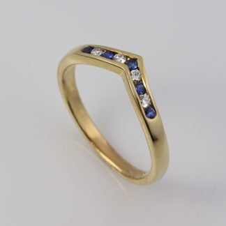 9ct V Eternity Ring 5 Saphire 3 Dia channel set_0