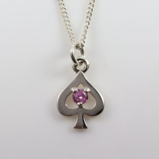 Stg Spade Necklace Pink CZ_0