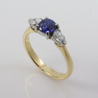 18ct Gold & Platinum Sapphire and Diamond 3 Stone Ring_0