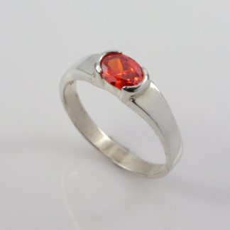 Stg Half Rub Set Ring 7x5 CZ Orange_0