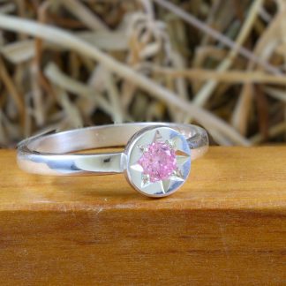 Stg Disc Ring With Star Set Pink CZ_0
