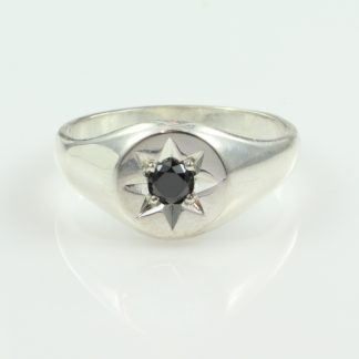 Stg Star Set Signet Ring W/ Black Cz_0