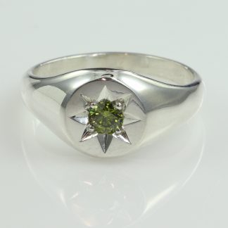 Stg Star Set Signet Ring W/ Olive Cz_0