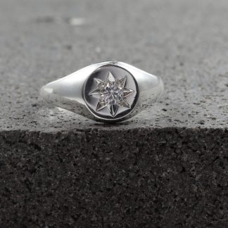 Stg Star Set Signet Ring W/ White Cz_0