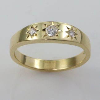 9ct Yellow Gold 3 Diamond Star Set Ring_0
