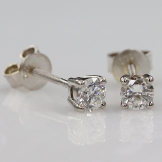 18ct White Gold 0.21ct ea Diamond Earrings W/threaded Post_0