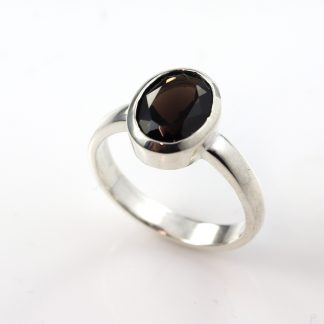 Stg Oval Smokey Quartz Rub Set Ring 10x8mm_0