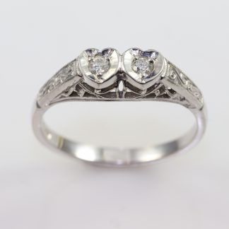 18ct White Gold Filigree Twin Heart Ring_0