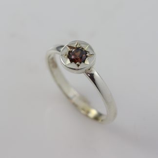 Stg Disc Ring With Star Set Brown CZ_0