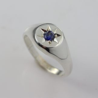 Stg Star Set Signet Ring W/Blue Cz_0