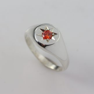 Stg Star Set Signet Ring W/Orange Cz_0