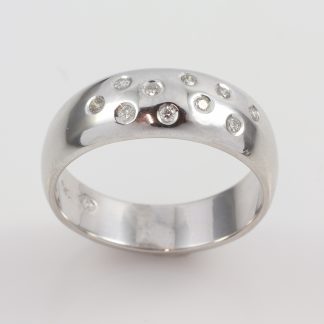9ct White Gold Dome Ring W/ 10 Diamonds_0