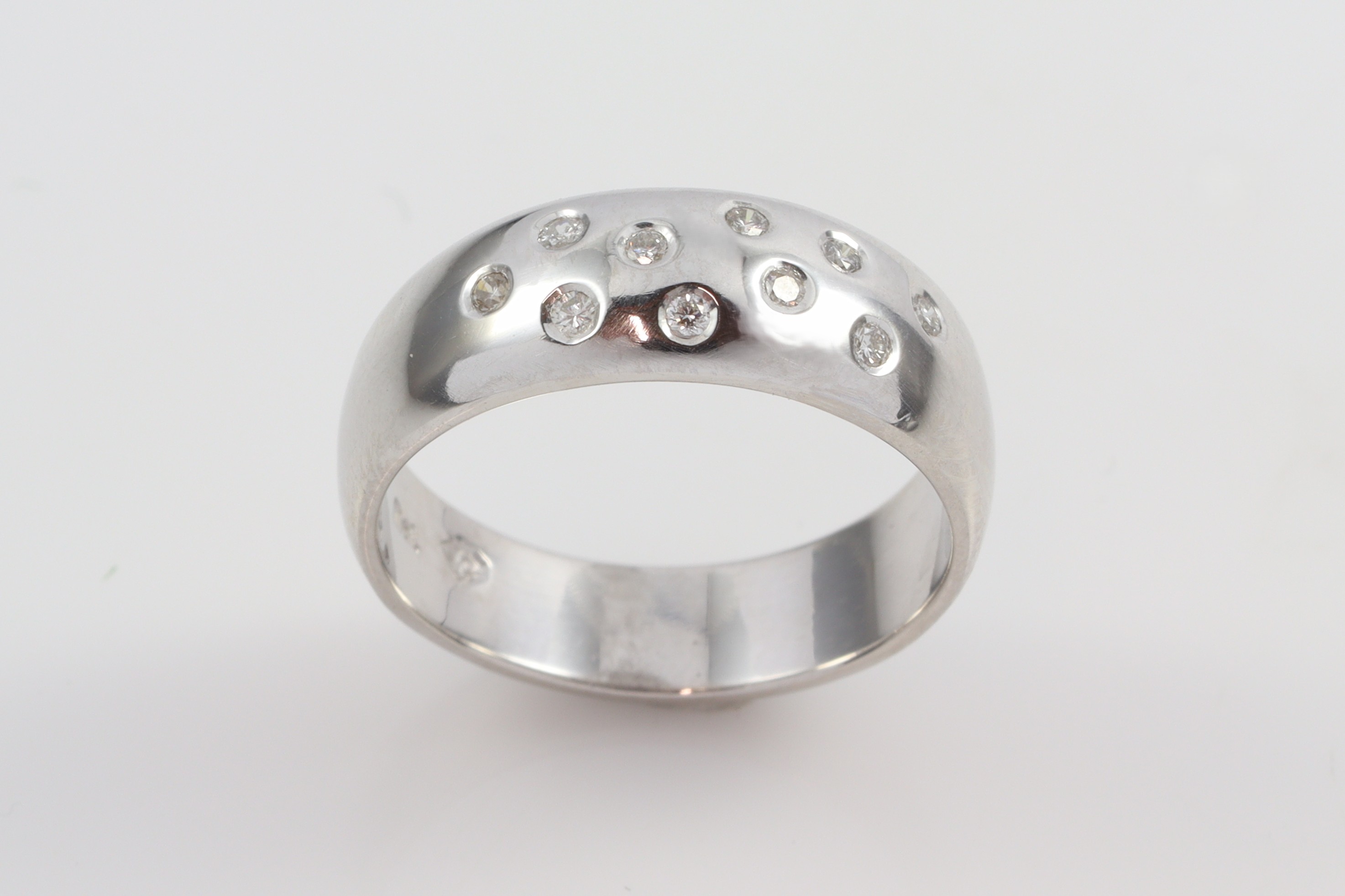 9ct White Gold Dome Ring W/ 10 Diamonds_0