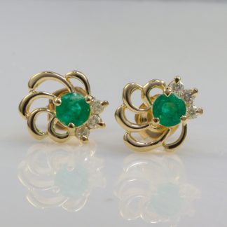 9ct Gold, Emerald & Diamond Stud Earrings_0