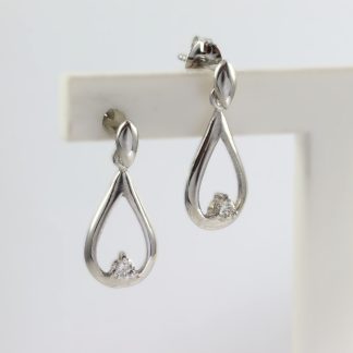 9ct White Gold Diamond Drop Earrings_0