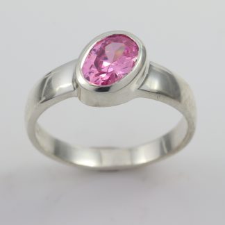 Jewelcraft Sterling Silver Pink CZ Off Set Ring_0