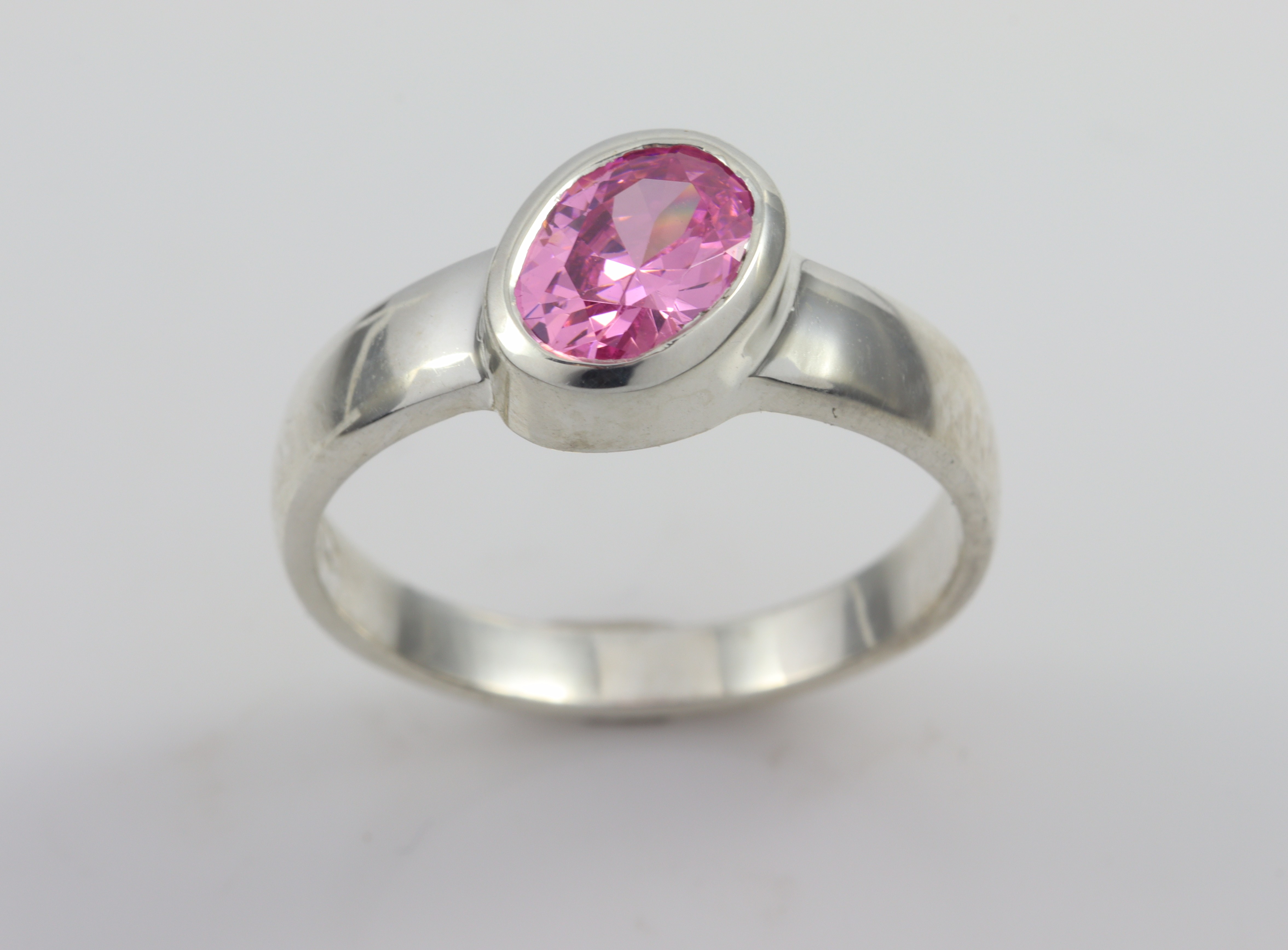 Jewelcraft Sterling Silver Pink CZ Off Set Ring_0