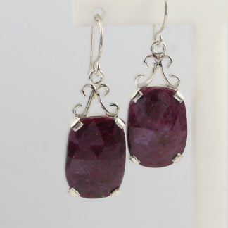 Stg Ruby Chequer Cut 18x13mm Oval Hook Earrings_0