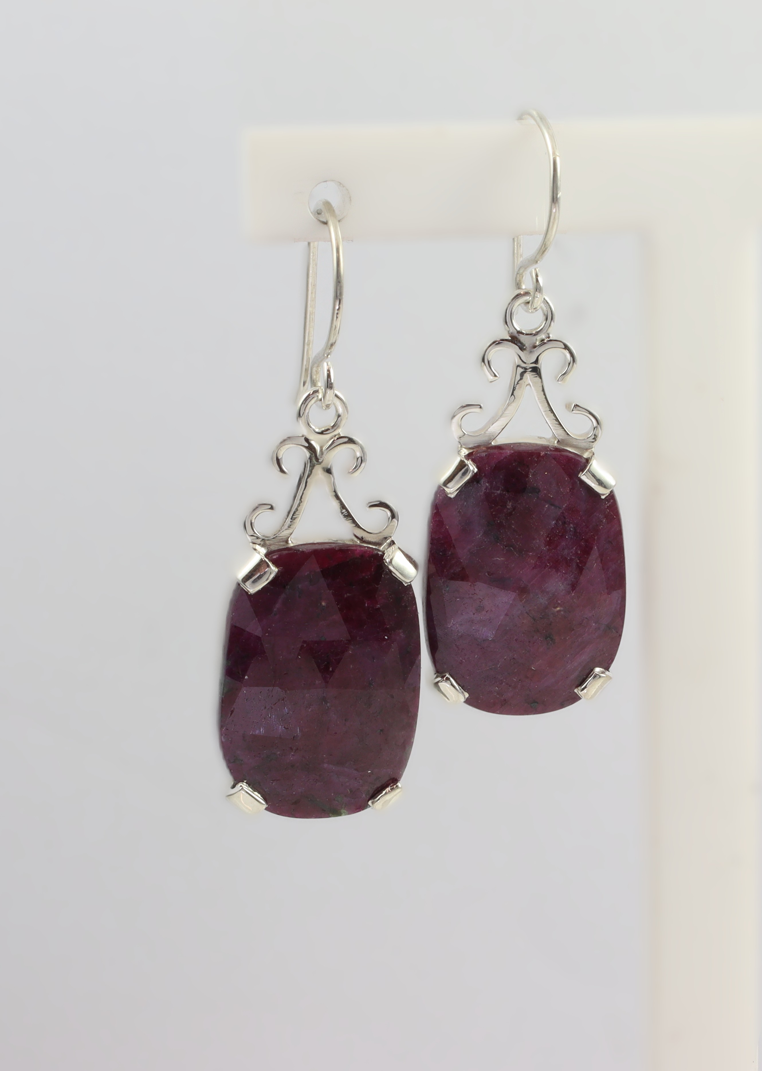 Stg Ruby Chequer Cut 18x13mm Oval Hook Earrings_0