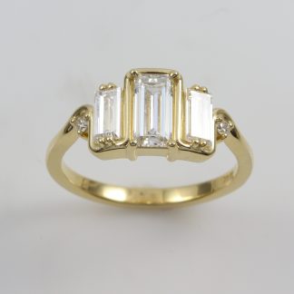 18ct Yellow Gold Baguette Lab Diamond Curved 3 Stone_0
